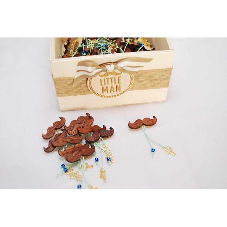 Μαρτυρικό μουστάκι ξύλινο με παραμάνα πίσω σταυρός μεταλλικός και κορδόνι με ματάκι.