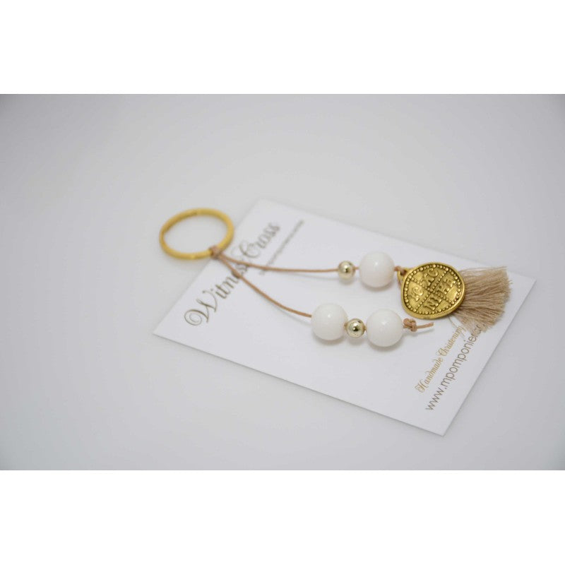 Μαρτυρικό μπρελόκ Κωνσταντινάτο με χαντρούλες  λευκές μονής όψης