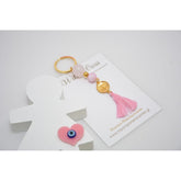 Μαρτυρικό μπρελόκ Κωνσταντινάτο  με χάντρες εκρού- ροζ