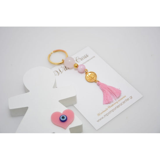 Μαρτυρικό μπρελόκ Κωνσταντινάτο  με χάντρες εκρού- ροζ