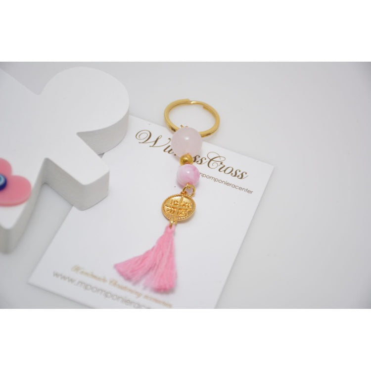 Μαρτυρικό μπρελόκ Κωνσταντινάτο  με χάντρες εκρού- ροζ