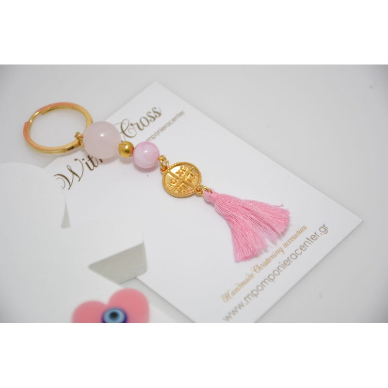 Μαρτυρικό μπρελόκ Κωνσταντινάτο  με χάντρες εκρού- ροζ