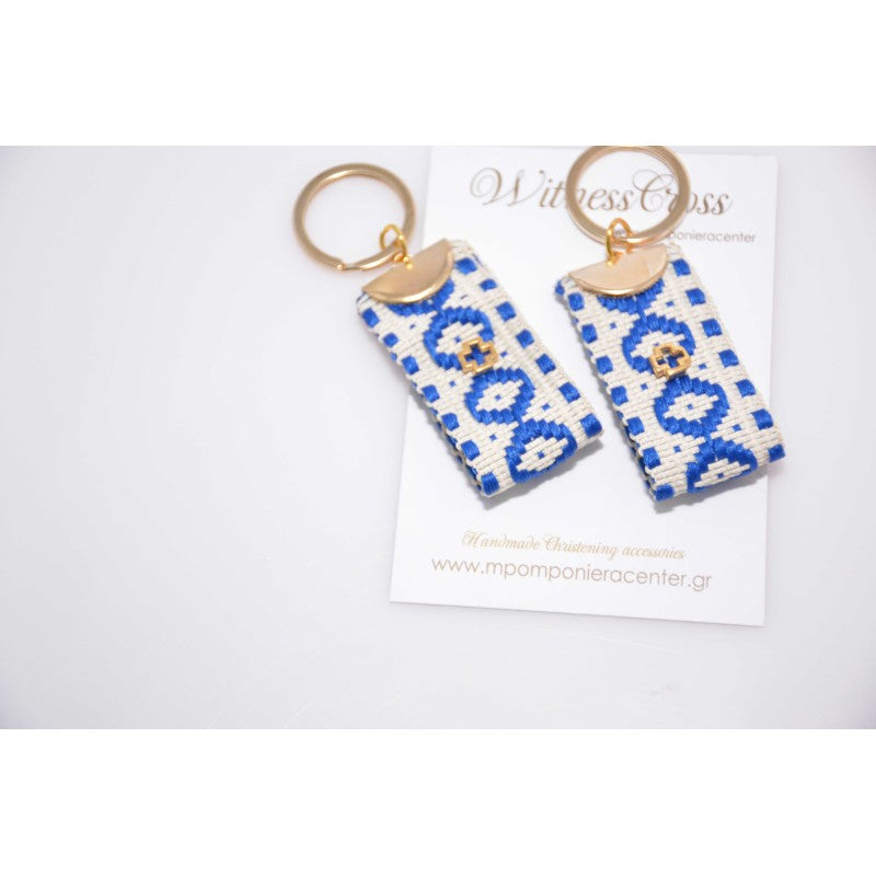 Μαρτυρικό μπρελόκ boho style με ιδιαίτερο μπλέ σχέδιο Vintage και σταυρό