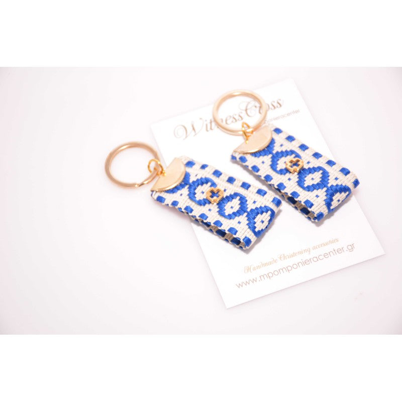 Μαρτυρικό μπρελόκ boho style με ιδιαίτερο μπλέ σχέδιο Vintage και σταυρό