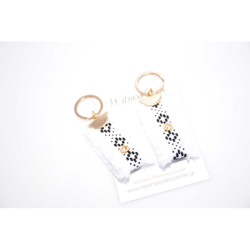 Μαρτυρικό μπρελόκ με ιδιαίτερο λευκό- μαύρο Vintage και σταυρό