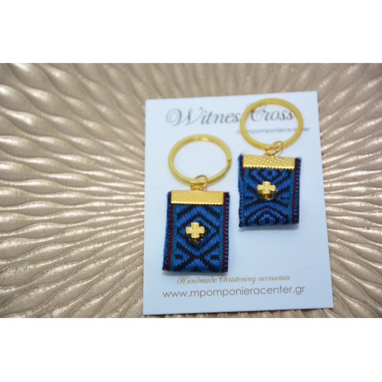 Μαρτυρικό μπρελόκ boho Vintage Indian σε αποχρώσεις blue navy & κόκκινη ρίγα με πετρόλ
