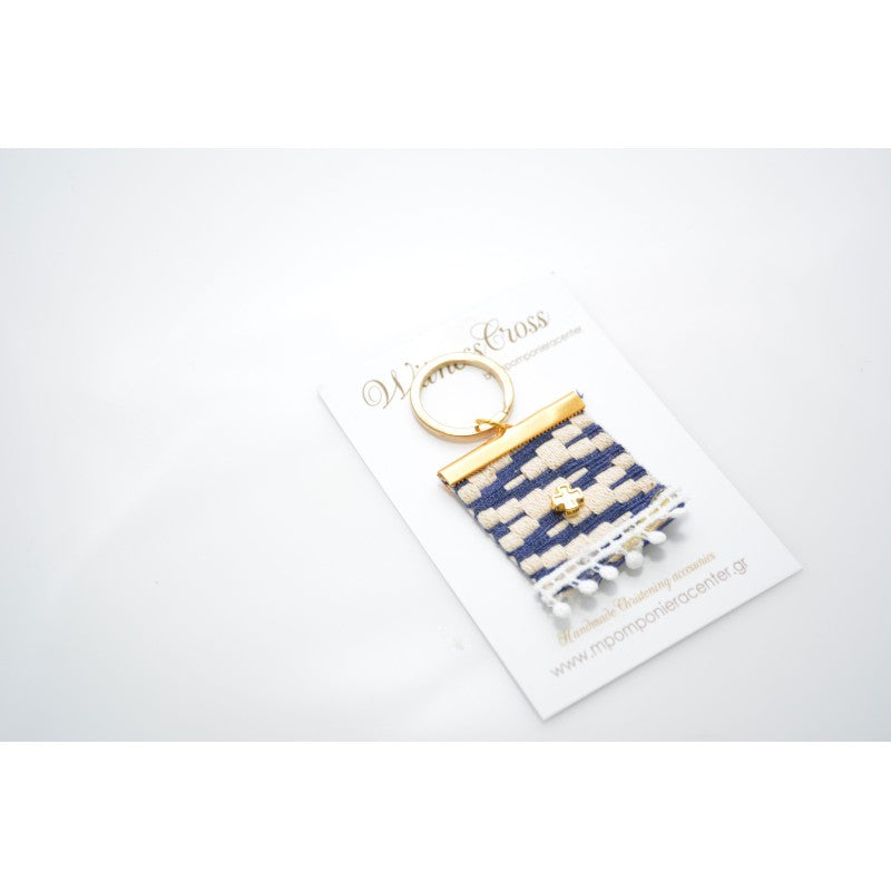 Μαρτυρικό μπρελόκ boho style με ιδιαίτερο μπλέ σχέδιο Vintage και σταυρό