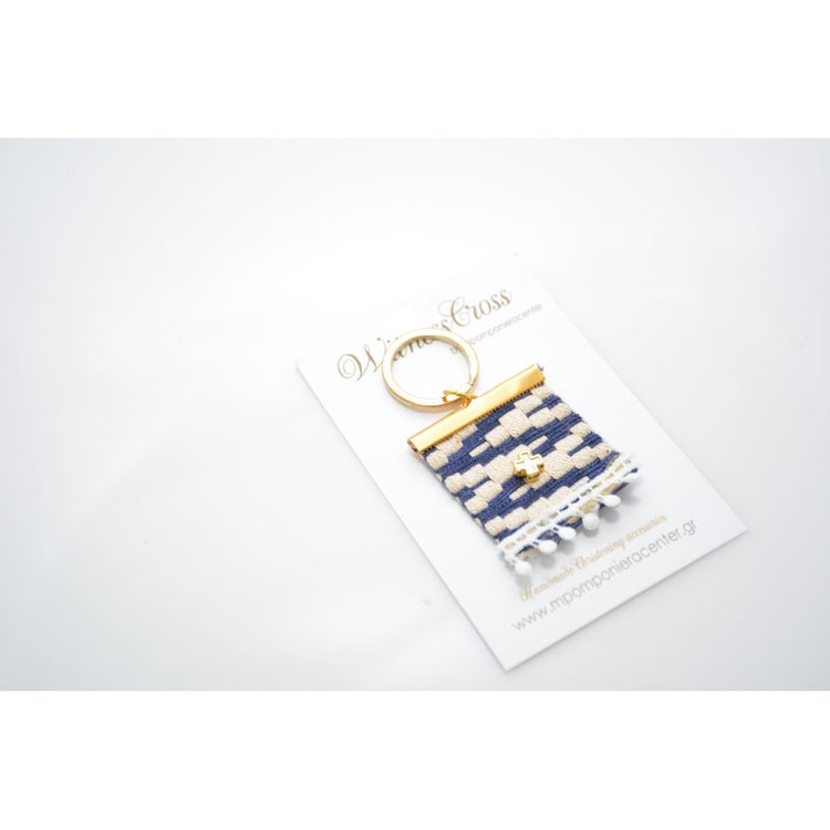 Μαρτυρικό μπρελόκ boho style με ιδιαίτερο μπλέ σχέδιο Vintage και σταυρό