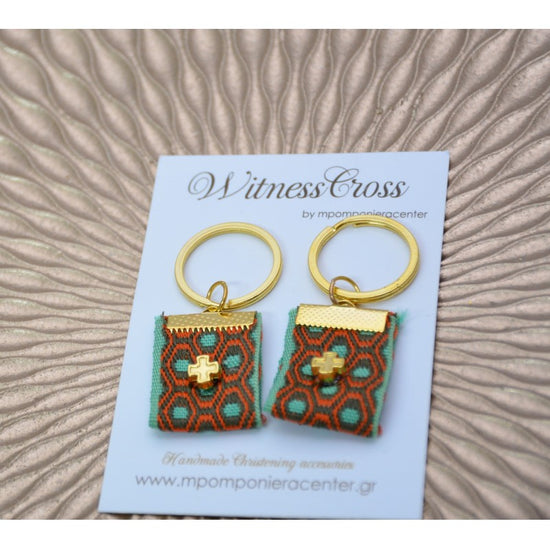 Μαρτυρικό μπρελόκ boho Vintage με υπέροχο μοτίβο μέντας , βεραμάν και μπεζ