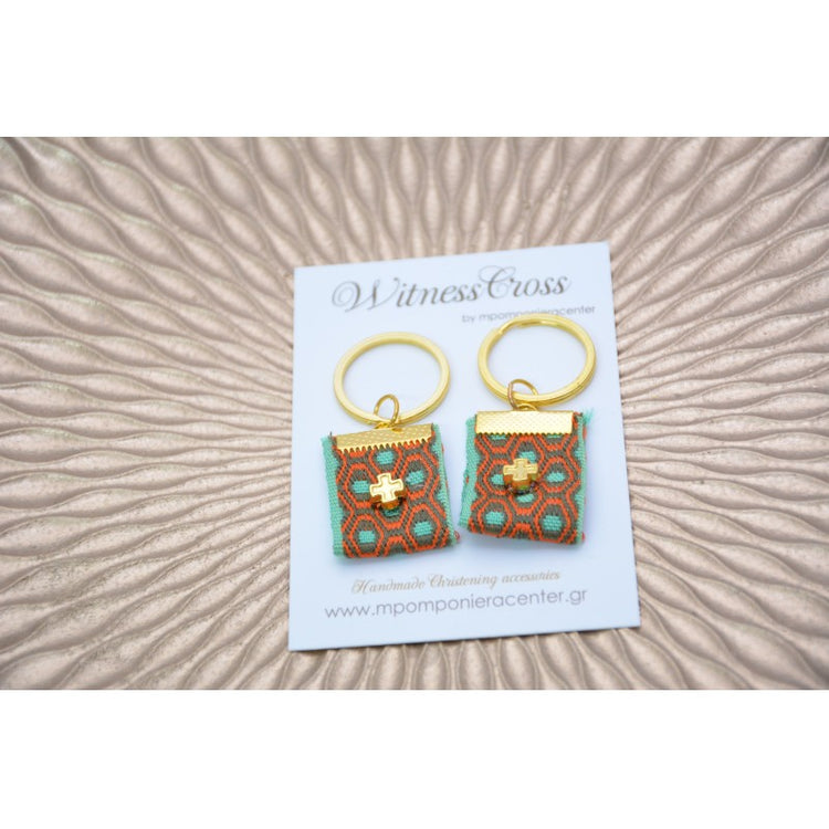 Μαρτυρικό μπρελόκ boho Vintage με υπέροχο μοτίβο μέντας , βεραμάν και μπεζ