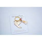 Μαρτυρικό περιστέρι origami Plexiglass σε χρυσό με φούντα, σταυρό και χάντρες κεραμικές