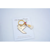 Μαρτυρικό περιστέρι origami Plexiglass σε χρυσό με φούντα, σταυρό και χάντρες κεραμικές