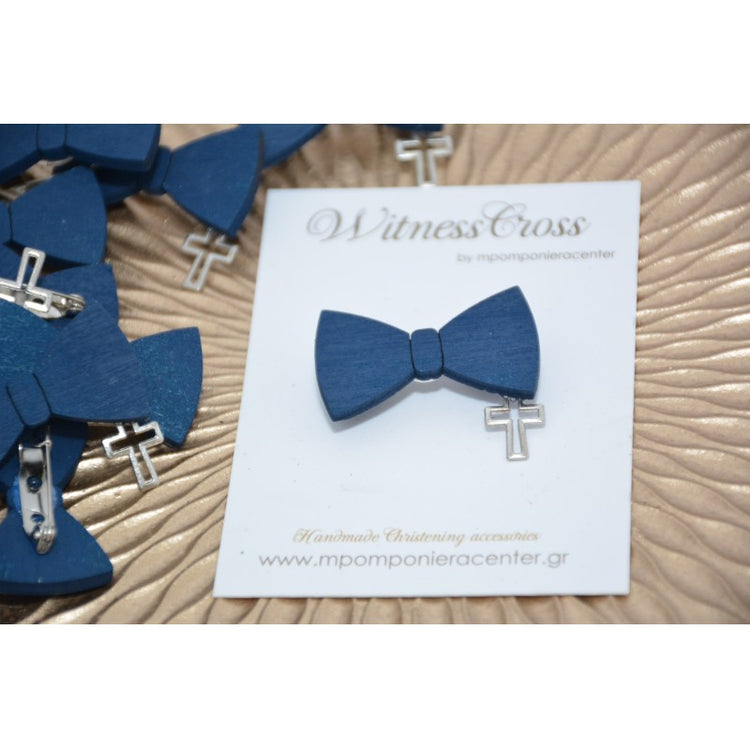 Μαρτυρικό παπιγιόν μπλέ navy ξύλινο με παραμάνα πίσω