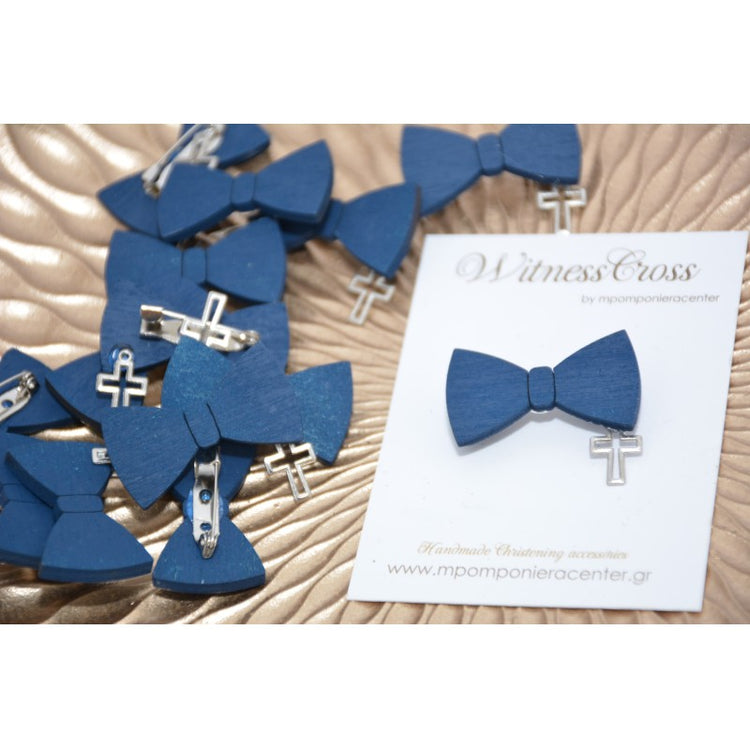 Μαρτυρικό παπιγιόν μπλέ navy ξύλινο με παραμάνα πίσω