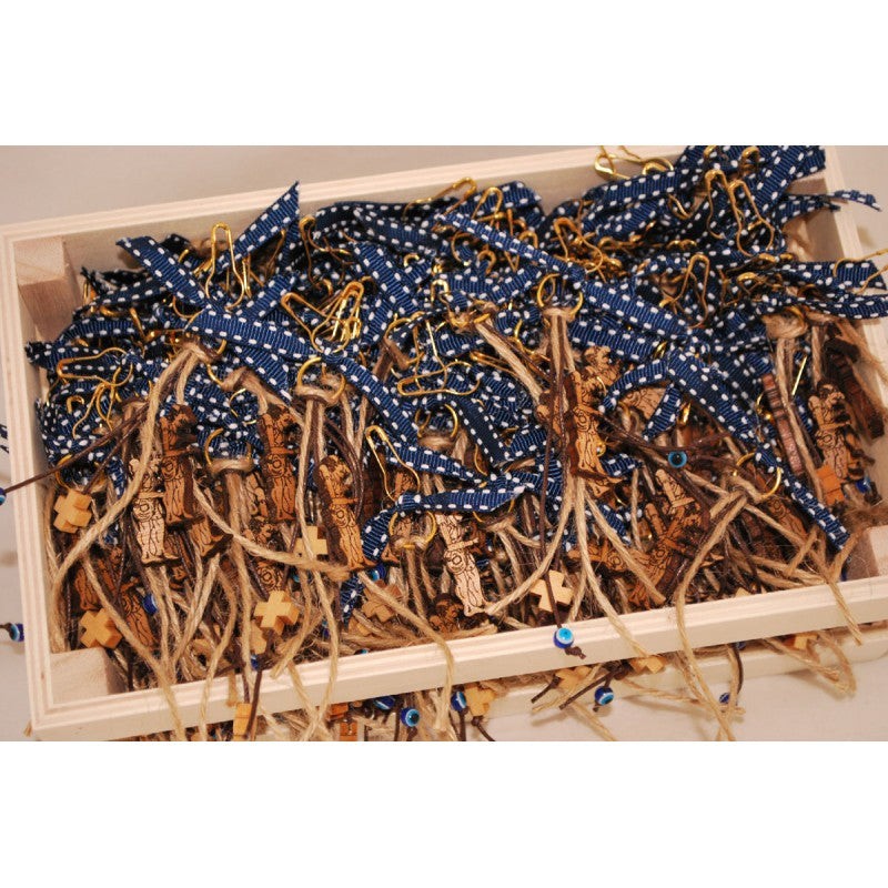 Μαρτυρικό τύπου μπρελόκ με ξύλινο καραγκιόζη, ξύλινο σταυρό και ματάκι