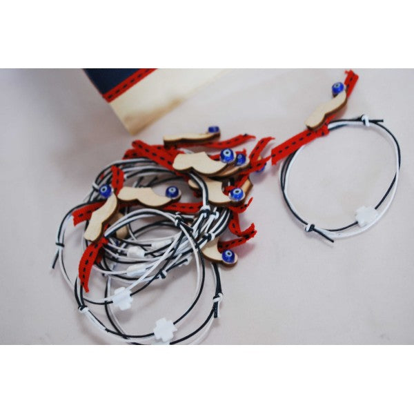 Μαρτυρικό βραχιόλι τσαρούχι με σταυρό λευκό & μπλέ σκούρο μάτι