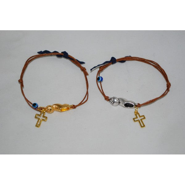 Μαρτυρικό βραχιόλι τσαρούχι μεταλλικό σε χρυσό ή ασημί με σταυρό