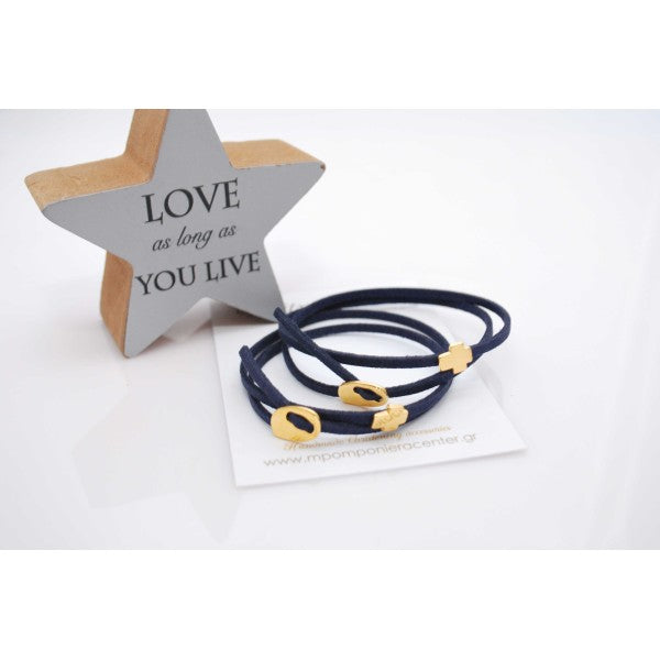 Μαρτυρικό βραχιόλι με ιδιαίτερο σουέτ κορδόνι , περαστό σταυρό και κούμπωμα