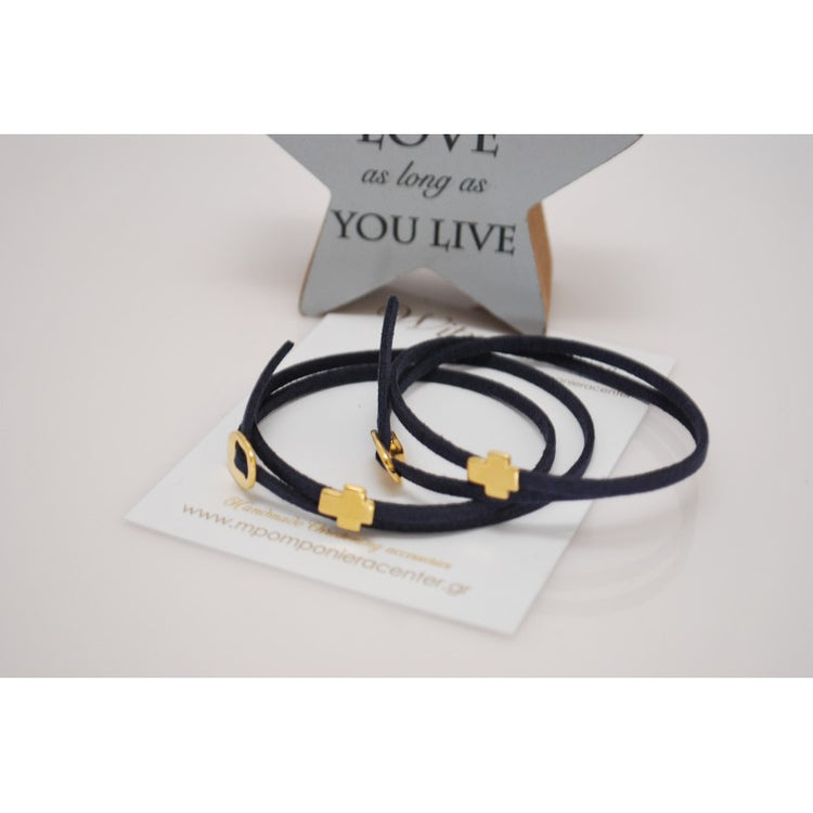 Μαρτυρικό βραχιόλι με ιδιαίτερο σουέτ κορδόνι , περαστό σταυρό και κούμπωμα