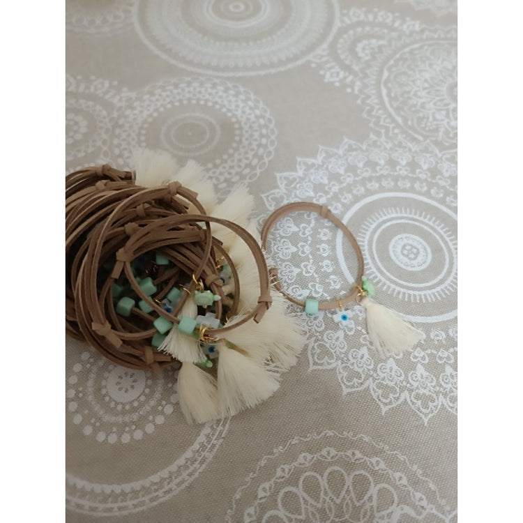 Μαρτυρικό βραχιόλι χελωνίτσα σε αποχρώσεις βεραμάν μέντας  και μπέζ κορδόνι σουέτ