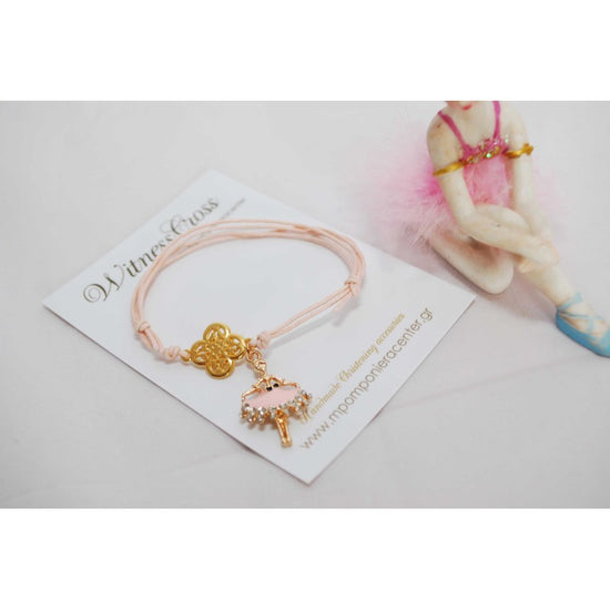 Μαρτυρικό βραχιόλι με μπαλαρίνα ροζ και ιδιαίτερο σταυρό χρυσό