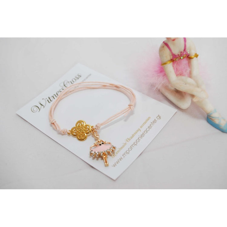 Μαρτυρικό βραχιόλι με μπαλαρίνα ροζ και ιδιαίτερο σταυρό χρυσό
