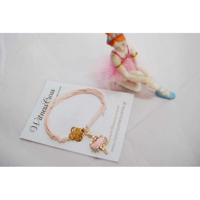 Μαρτυρικό βραχιόλι με μπαλαρίνα ροζ και ιδιαίτερο σταυρό χρυσό