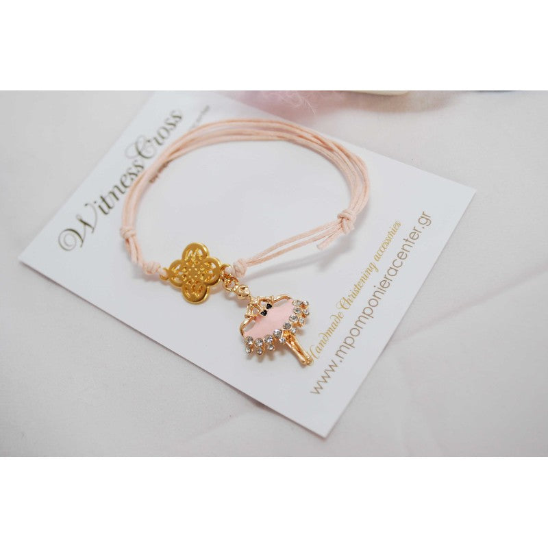 Μαρτυρικό βραχιόλι με μπαλαρίνα ροζ και ιδιαίτερο σταυρό χρυσό