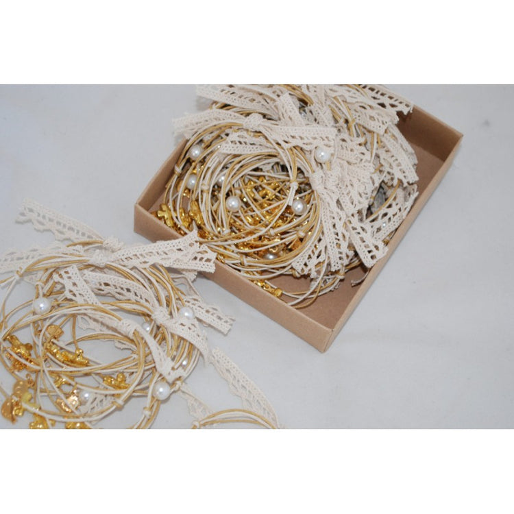 Μαρτυρικό βραχιόλι με χρυσό σταυρό &amp; πουλάκι σε φυσικές αποχρώσεις τα κορδόνια και δαντέλα