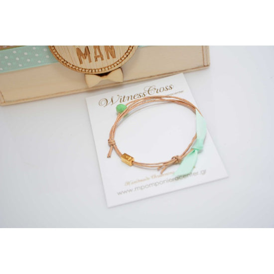 Μαρτυρικό βραχιόλι με σταυρό μεταλλικό σε φυσικές αποχρώσεις και βεραμάν