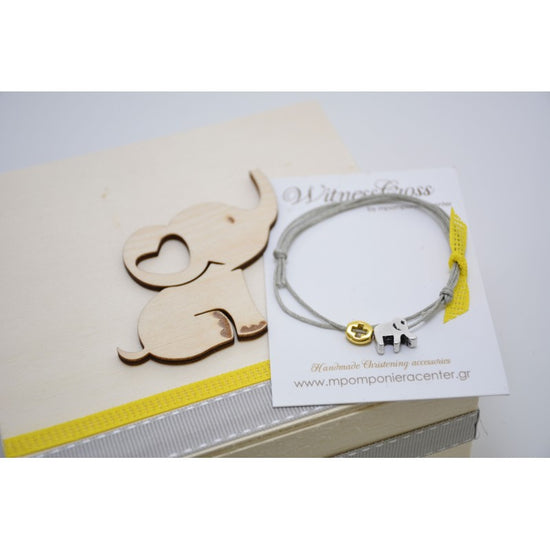 Μαρτυρικό βραχιόλι με ελεφαντάκι σε γκρί - κίτρινο