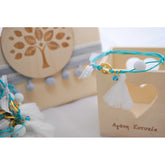 Μαρτυρικό βραχιόλι τυρκουάζ με ιδιαίτερο σταυρό , ματάκι φούντα & χάντρα λευκή