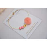 Μαρτυρικό βραχιόλι ιδιαίτερο , με πον-πον τούλι , σταυρό περαστό σταγόνα και χάντρες σάπιο μήλο