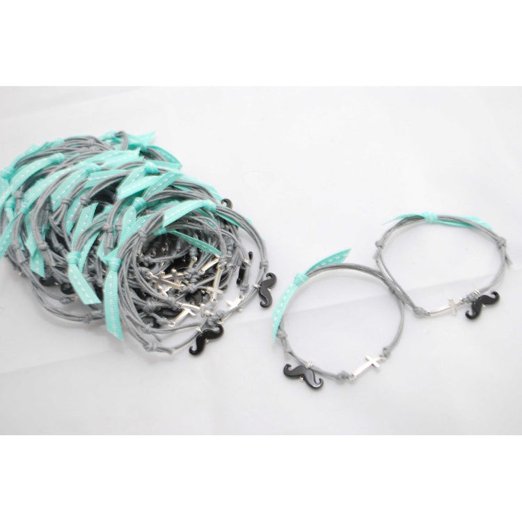 Μαρτυρικό βραχιόλι με μουστάκι σε μαύρο, γκρι κορδόνι και βεραμάν κορδέλα