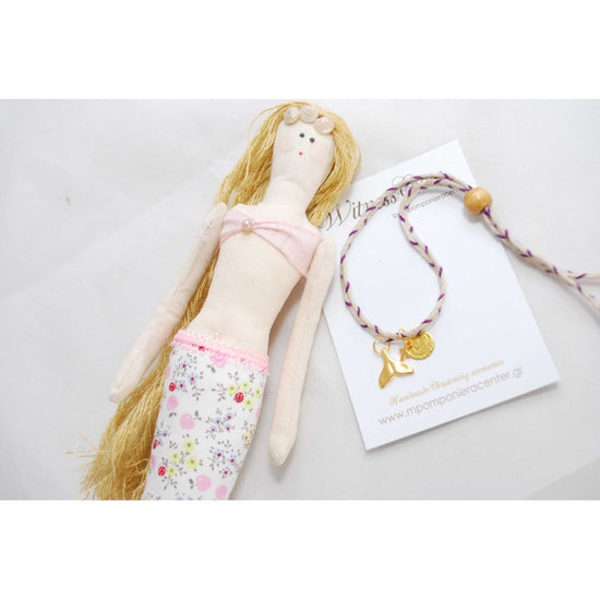 Μαρτυρικό βραχιόλι με ουρά γοργόνα, φλουρί & ιδιαίτερο κορδόνι με κούμπωμα χάντρα