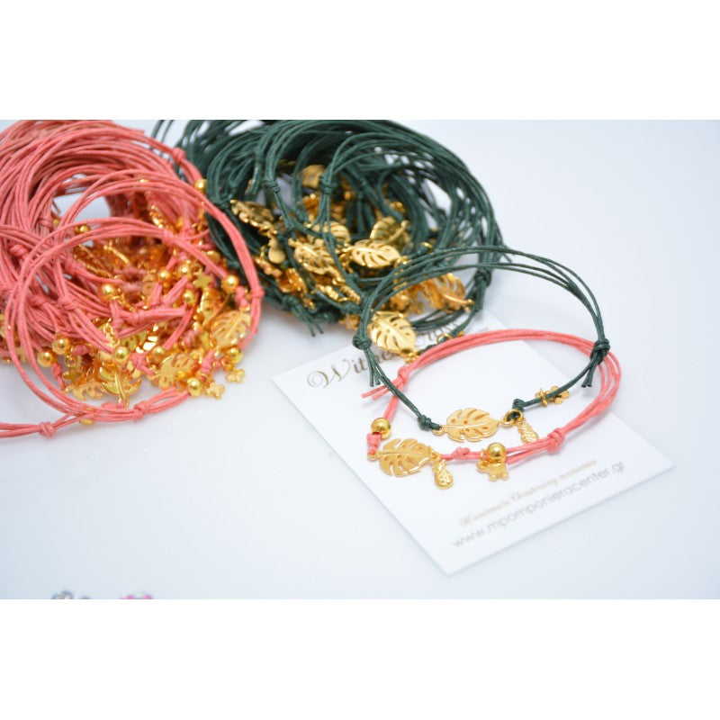 Μαρτυρικό βραχιόλι φύλλο μονστέρα,  ανανάς-εξωτικό ιδανικό για θέμα σαφάρι με ιδιαίτερο σταυρό