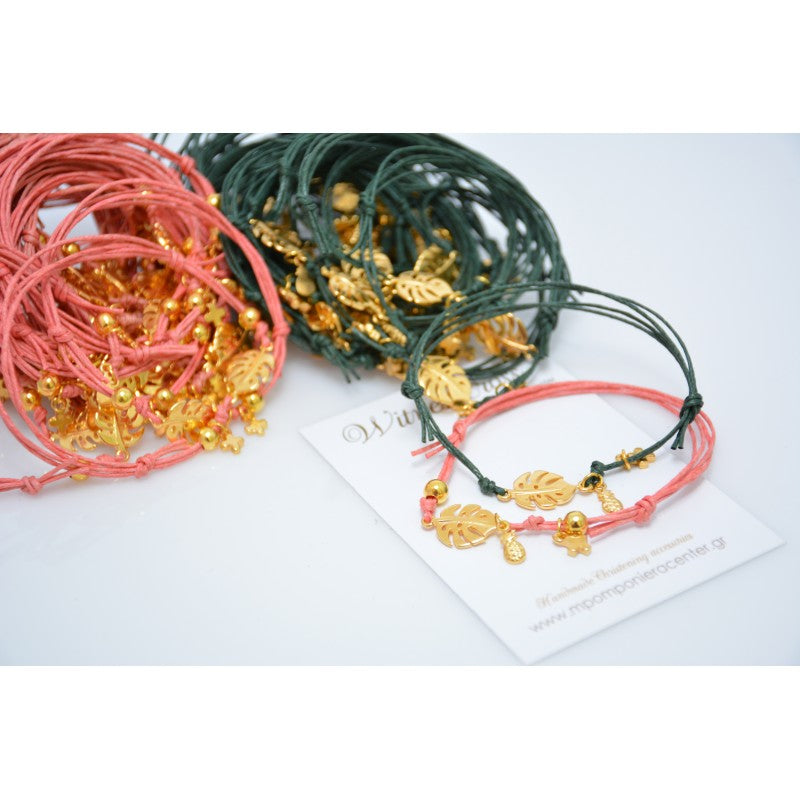 Μαρτυρικό βραχιόλι φύλλο μονστέρα,  ανανάς-εξωτικό ιδανικό για θέμα σαφάρι με ιδιαίτερο σταυρό