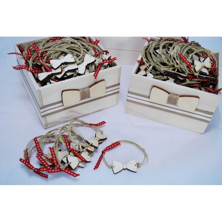 Μαρτυρικό βραχιόλι παπιγιόν με μπεζ και κόκκινη κορδέλα