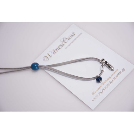 Μαρτυρικό βραχιόλι ποδοσφαιρικό παπούτσι με χάντρα & σταυρό (θέμα ποσόσφαιρο) - κορδόνι σουέτ