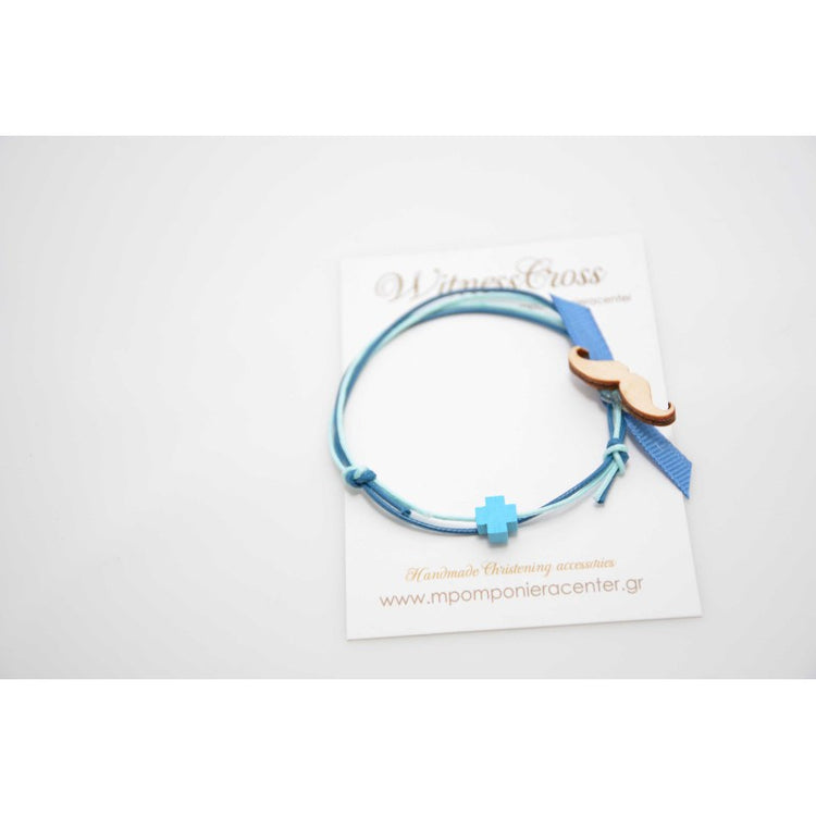 Μαρτυρικό βραχιόλι μουστάκι ξύλινο σε σιέλ-μπλέ σκούρο