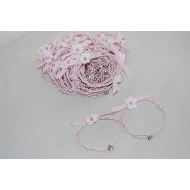 Μαρτυρικό μαργαρίτα πλεκτή vintage & σταυρό ασημί - κορδόνι ροζ, λευκό δίχρωμο