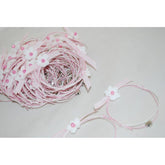 Μαρτυρικό μαργαρίτα πλεκτή vintage & σταυρό ασημί - κορδόνι ροζ, λευκό δίχρωμο