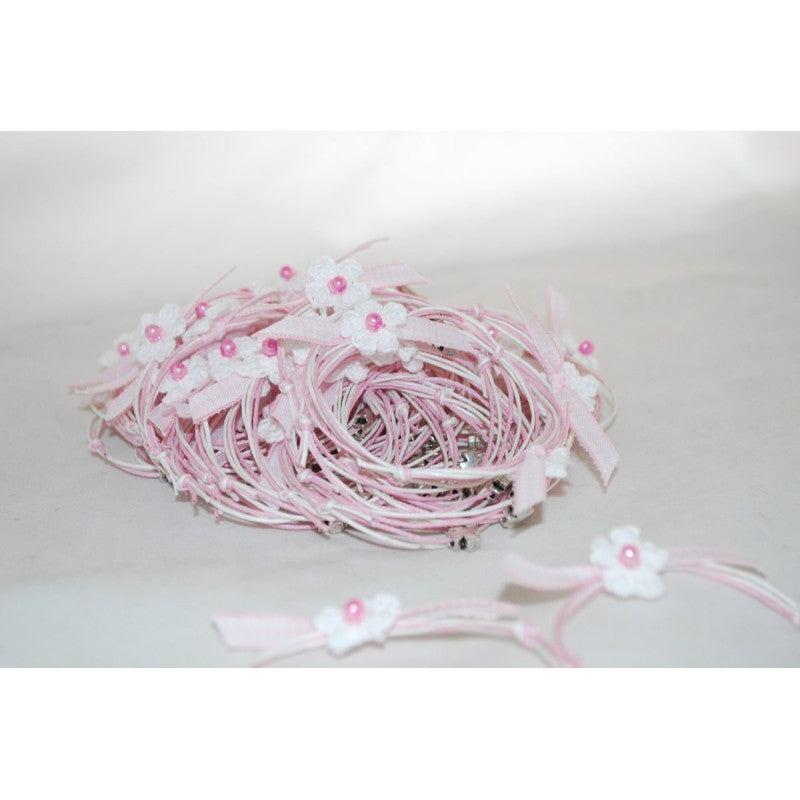 Μαρτυρικό μαργαρίτα πλεκτή vintage & σταυρό ασημί - κορδόνι ροζ, λευκό δίχρωμο