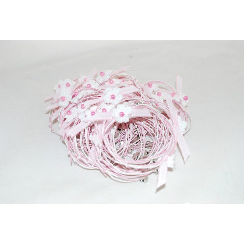 Μαρτυρικό μαργαρίτα πλεκτή vintage & σταυρό ασημί - κορδόνι ροζ, λευκό δίχρωμο