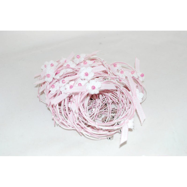 Μαρτυρικό μαργαρίτα πλεκτή vintage & σταυρό ασημί - κορδόνι ροζ, λευκό δίχρωμο