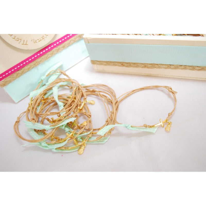 Μαρτυρικό βραχιόλι βεραμάν-φούξια με σταυρό χρυσό 