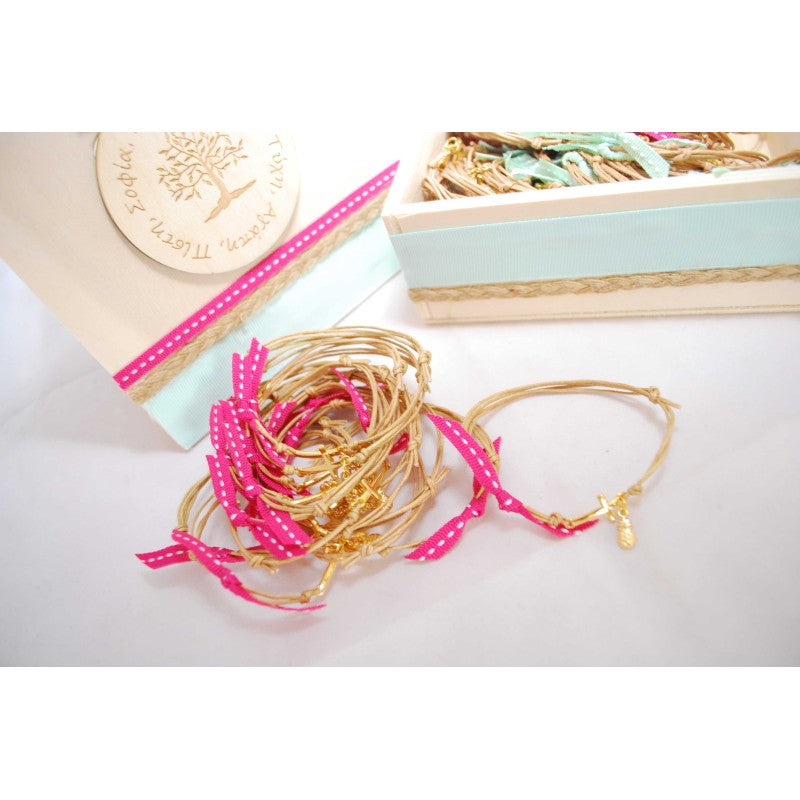 Μαρτυρικό βραχιόλι βεραμάν-φούξια με σταυρό χρυσό 