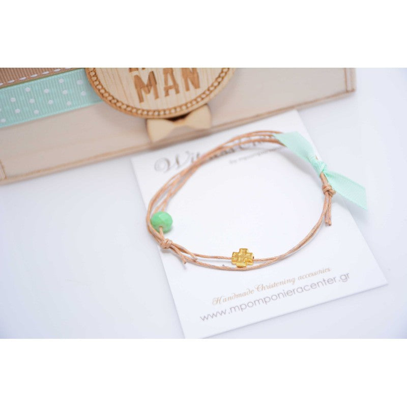 Μαρτυρικό βραχιόλι με σταυρό ξύλινο σε φυσικές αποχρώσεις και βεραμάν