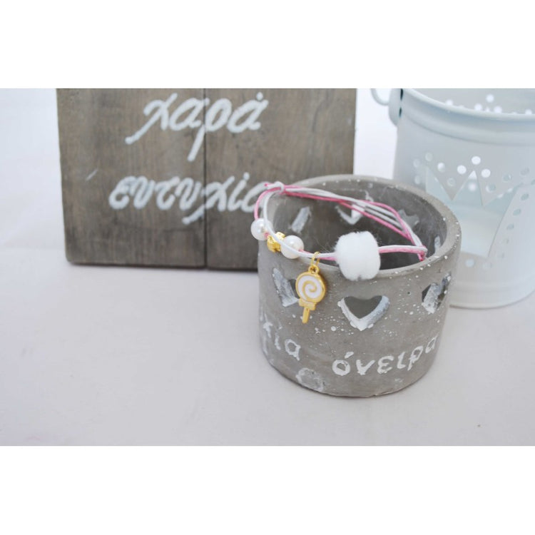 Μαρτυρικό βραχιόλι με γλειφιτζούρι σε ροζ παλ αποχρώσεις