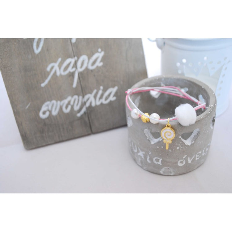 Μαρτυρικό βραχιόλι με γλειφιτζούρι σε ροζ παλ αποχρώσεις